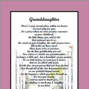 Poem For Our Granddaughter, DIGITAL DOWNLOAD, Granddaughters 16th 18th 21st 30th Birthday, Granddaughter Graduation Gift Poem Verse Print,