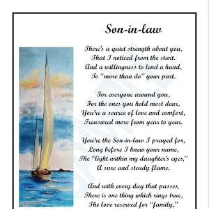 Son in Law From One,  DIGITAL DOWNLOAD, Son in law Poem, Son in Law Verse, Son in Law Print, Son in Law&#39;s Birthday, Gift, Like a Son
