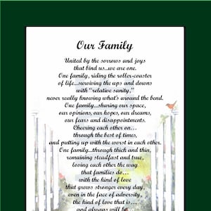 Our Family, DIGITAL DOWNLOAD, Poem Verse Print About Family, The Meaning of Family,  The Love of a Family, Family Bond, The Ties That Bind,