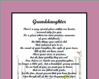 Poem For Our Granddaughter, DIGITAL DOWNLOAD, Granddaughters 16th 18th 21st 30th Birthday, Granddaughter Graduation Gift Poem Verse Print,