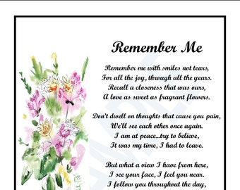 Remember Me Digital Download Unframed Bereavement Poem Etsy New Zealand