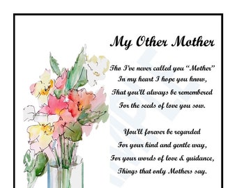 My Other Mother, DIGITAL DOWNLOAD, Unframed, An aunt who is like a Mother to Me, Like a Mother to Me, Mother in law Poem Gift Verse