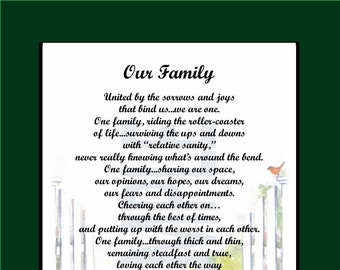 Our Family, DIGITAL DOWNLOAD, Poem Verse Print About Family, The Meaning of Family,  The Love of a Family, Family Bond, The Ties That Bind,