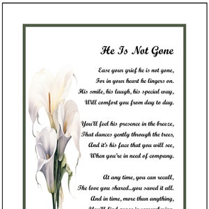Husband Memorial Poem, Father Memorial Poem, Brother Bereavement Gift, Loss of a Father,  Loss of Husband,  Loss of Son, Son Memorial Poem,