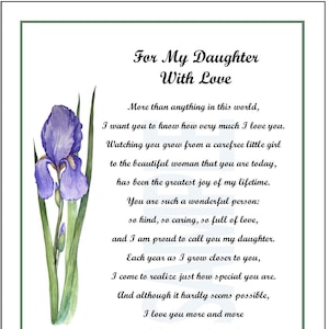 Daughter Poem, DIGITAL DOWNLOAD, Daughter Verse Saying Print, Sentimental Gift For Daughter, Daughter 21st 30th 40th 50th Birthday Gift,