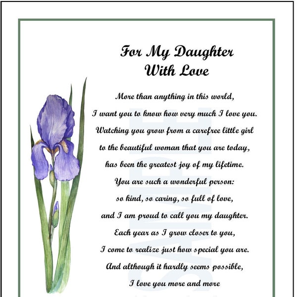 Daughter Poem, DIGITAL DOWNLOAD, Daughter Verse Saying Print, Sentimental Gift For Daughter, Daughter 21st 30th 40th 50th Birthday Gift,