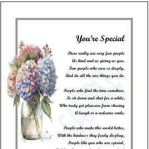 You're Special, DIGITAL DOWNLOAD, Friend Poem, Gift For a Neighbor Caregiver, Good Neighbor Gift, Friendship Gift, Friendship Poems, Friend image 1