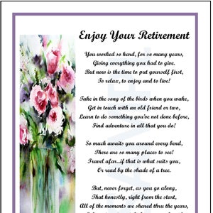 Retirement Poem For Friend, DIGITAL DOWNLOAD, Retirement Print Verse, Retirement Gift For Teacher Nurse Policeman Doctor Veterinarian Lawyer