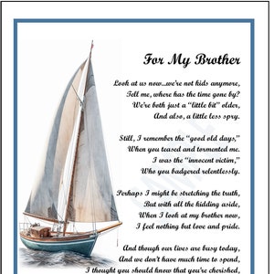 Brother Poem Print Verse Saying Gift Present, DIGITAL DOWNLOAD, Brother 50th 60th 70th 80th Birthday, I Miss My Brother, I Love My Brother,