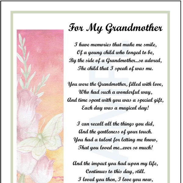 For My Grandmother,  DIGITAL DOWNLOAD, Unframed, Grandmother Poem, Grandmother's Birthday, Grandmother Verse, Grandmother Print,