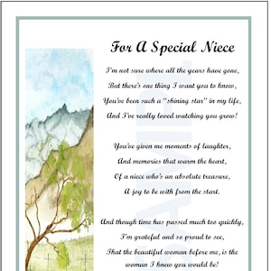 For A Special Niece, DIGITAL DOWNLOAD, niece poem, Niece Gift, Niece Birthday, Present, Niece Verse, Niece Saying, Niece Graduation