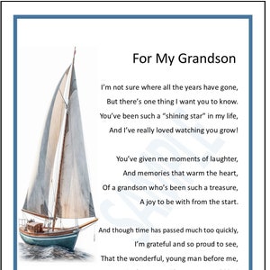 My Grandson Poem Print Verse Saying Gift Present, DIGITAL DOWNOAD, Grandson Graduation Gift Present, Grandson 18th 21st 30th Birthday Gift,