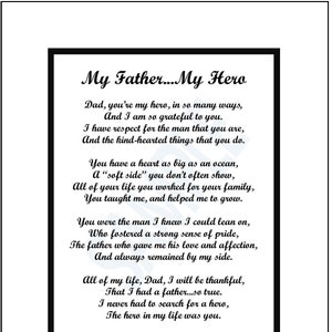 Father Poem, My Father....My Hero, DIGITAL DOWNLOAD, Father Gift, Father's Birthday, Father Print, Father's 70th Birthday, Father's Day Gift