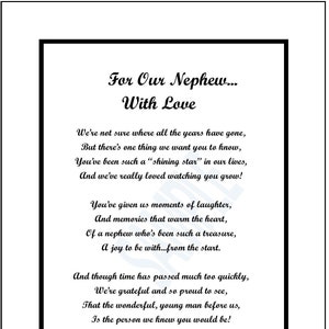 Nephew Poem Print Saying Verse Gift Present, DIGITAL DOWNLOAD, Favorite Nephew Graduation Or 16th 18th 21st 30th 40th Birthday Present Gift,