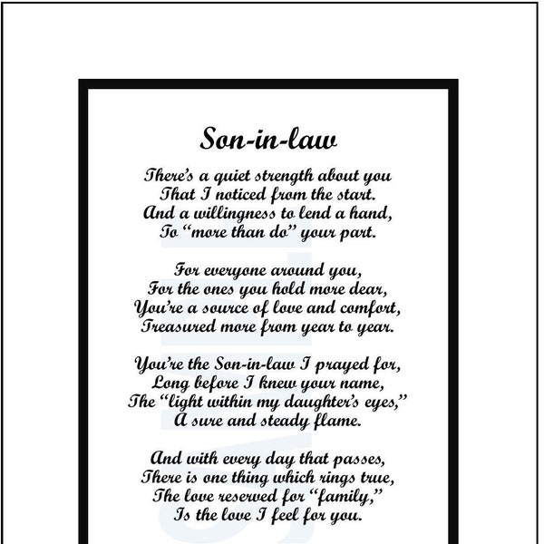 Son In Law Poem, DIGITAL DOWNLOAD, Son in Law Verse Print Saying, Son in law Present Gift, Son in Law 30th 40th 50th Birthday,  Son in law,