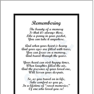 Memorial Poem, Remembering, Minimalist Print, Loss of Husband, Loss of Wife, Husband Memorial Gift, Wife Memorial Gift,  Instant Download,