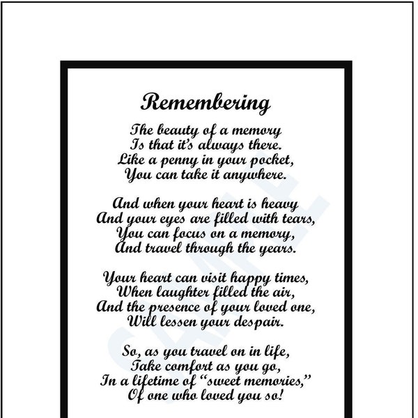 Memorial Poem, Remembering, Minimalist Print, Loss of Husband, Loss of Wife, Husband Memorial Gift, Wife Memorial Gift,  Instant Download,
