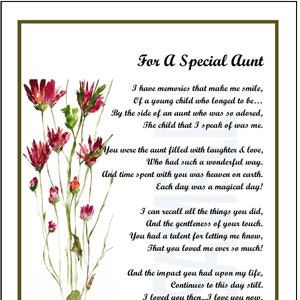 Aunt Poem, DIGITAL DOWNLOAD, Aunt Gift Present Thank You Verse Saying, Aunt Appreciation,  Best Aunt Ever, Aunt's 60th 70th 80th Birthday,