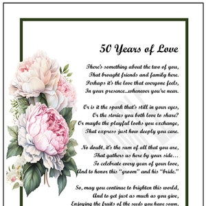 50th Anniversary Poem,  DIGITAL DOWNLOAD, 50th Wedding Anniversary, Golden Anniversary Poem Gift Verse Print, Anniversary Present Saying,