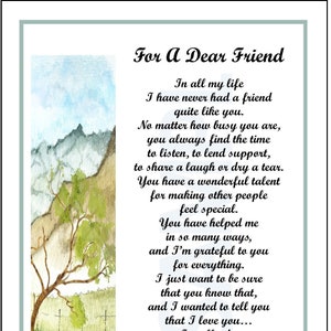 For A Dear Friend,  DIGITAL DOWNLOAD, Friend Poem, Gifts For Friends, Friend Print, Friend Verse, Thank You Friend, Friend Birthday
