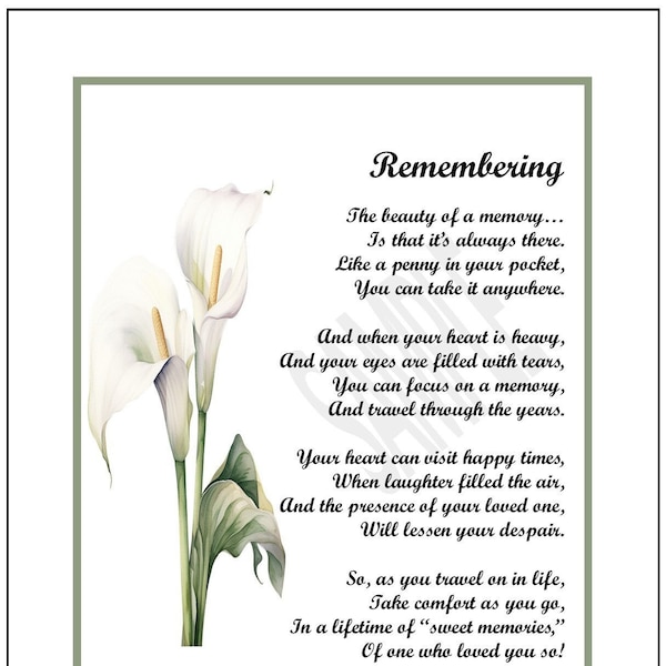 Memorial Poem For Husband Wife, Sympathy Poem For Mother Father, DIGITAL DOWNLOAD, Poem for Loss of Son Daughter, Bereavement Poem Verse,