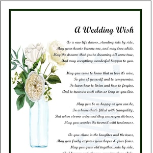 A Wedding Wish, DIGITAL DOWNLOAD, Wedding Presents, Wedding Gifts, Wedding Poem Verse Print Saying, Sentimental Wedding Gift Present Poem,