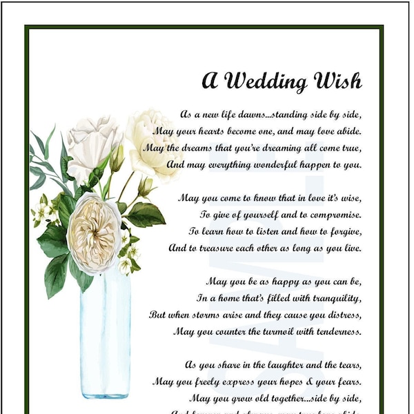 A Wedding Wish, DIGITAL DOWNLOAD, Wedding Presents, Wedding Gifts, Wedding Poem Verse Print Saying, Sentimental Wedding Gift Present Poem,