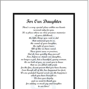 Poem For Our Daughter, DIGITAL DOWNLOAD, Daughter Gift Present Verse Saying Print, Daughters Graduation, Daughters 21st 30th 40th Birthday,