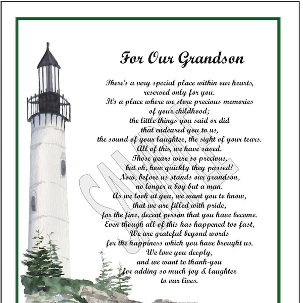 For Our Grandson, DIGITAL DOWNOAD, Grandson Gift Present Poem Verse Saying Print, Grandson's 16th 18th 21st 30th Birthday Graduation Gift,
