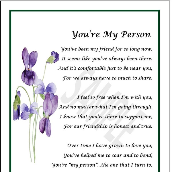 You're My Person, Poem For Best Friend, DIGITAL DOWNLOAD, Friendship Poem Verse Saying Print, Friend's 18th 21st 30th 40th Birthday Gift,
