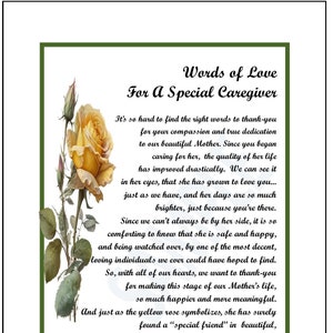 Caregiver Poem Print Verse Thank-You, DIGITAL DOWNLOAD, Sentimental Caregiver Gift Present, Caregiver Appreciation, MOTHER'S Caregiver,