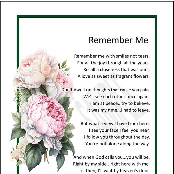 Remember Me Poem Etsy
