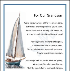 Our Grandson Poem Print Verse Graduation Gift Present, DIGITAL DOWNLOAD, Our Grandson's 16th 18th 21st or 30th Birthday Gift Present Poem,