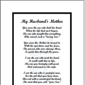 Mother in law poem, DIGITAL DOWNLOAD, Mother in law download, Mother in law Gift Present Thank You, Mother in laws 60th 70th 80th Birthday,