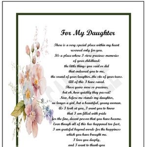 Poem For My Daughter, DIGITAL DOWNLOAD, My Daughter Poem Verse Print Graduation Gift Present Saying 16th 18th 21st 30th 40th Birthday,