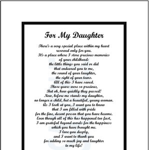 For My Daughter Poem, DIGITAL DOWNLOAD, Daughter Verse Print Saying ...
