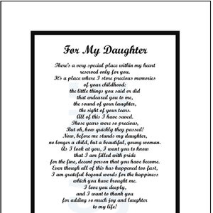 For My Daughter Poem, DIGITAL DOWNLOAD, Daughter Verse Print Saying, Daughters 21st 30th 40th Birthday, I Love My Daughter, Daughter Gift,