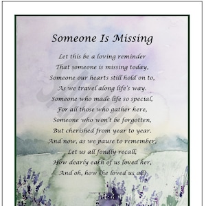 Someone Is Missing, DIGITAL DOWNLOAD, Memorial Poem, Bereavement Gift, Sympathy Poem, Sympathy Gift, Funeral Gift, Loss of A Wife,