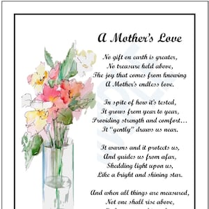A Mother's Love. DIGITAL DOWNLOAD, Mother Poem, Mother Verse, Thank You Mom, Mom Appreciation, Mother's Birthday, Mother's 70th Bday