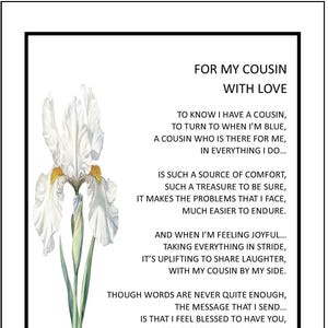Cousin Poem, Cousin Appreciation Thank You, Favorite Cousin Print, Cousin Digital Printable Poem, Cousin 40th 50th 60th 70th Birthday Gift,