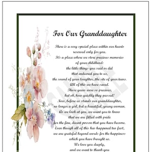Poem For Our Granddaughter, DIGITAL DOWNLOAD, Sentimental Present for Our Granddaughter, Granddaughter&#39;s 16th 18th 21st 30th birthday gift,