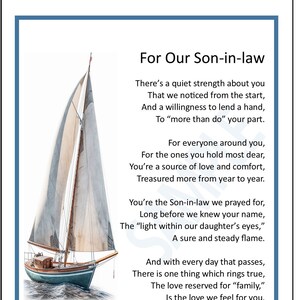 Our Son in Law Printable Poem, DIGITAL DOWNLOAD, Son in Law Gift Present, Son in Law Verse Print Thank-you Appreciation 30th 40th birthday,