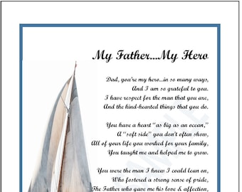 My Father My Hero, DIGITAL DOWNLOAD, My Father Dad Poem Print Verse Gift Present, Father Dad 60th 65th 70th 75th 80th 90th Birthday Gift,