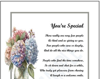 You're Special, DIGITAL DOWNLOAD, Friend Poem,  Gift For a Neighbor Caregiver, Good Neighbor Gift, Friendship Gift, Friendship Poems, Friend