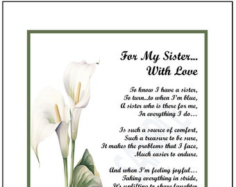 Sentimental Sister Poem Print Verse Saying Gift Present, Sister's 30th 40th 50th 60th 65th 70th 80th 90th Birthday, Sister Appreciation Love