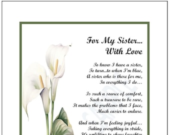 Sentimental Sister Poem Print Verse Saying Gift Present, Sister's 30th 40th 50th 60th 65th 70th 80th 90th Birthday, Sister Appreciation Love