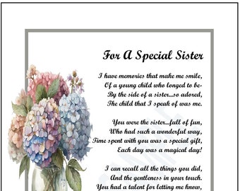 Older Sister Poem, Older Sister Print, Digital Printable Sister Poem, Sisters 30th 40th 50th 60th 70th 75th 80th Birthday Gift Present Poem,