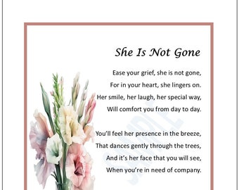DIGITAL Grief Download,   Loss of  Mother Poem, Loss of  Wife Poem, Remembrance Poem, Mother Memorial Poem, Funeral Gift, Wife Sympathy Poem