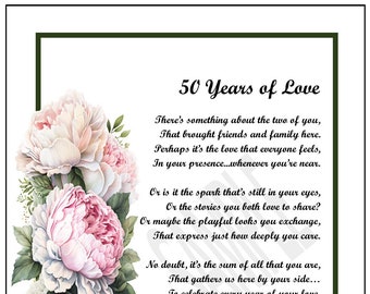 50th Anniversary Poem,  DIGITAL DOWNLOAD, 50th Wedding Anniversary, Golden Anniversary Poem Gift Verse Print, Anniversary Present Saying,
