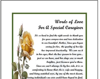 Caregiver Poem Print Verse Thank-You, DIGITAL DOWNLOAD, Sentimental Caregiver Gift Present, Caregiver Appreciation, MOTHER'S Caregiver,